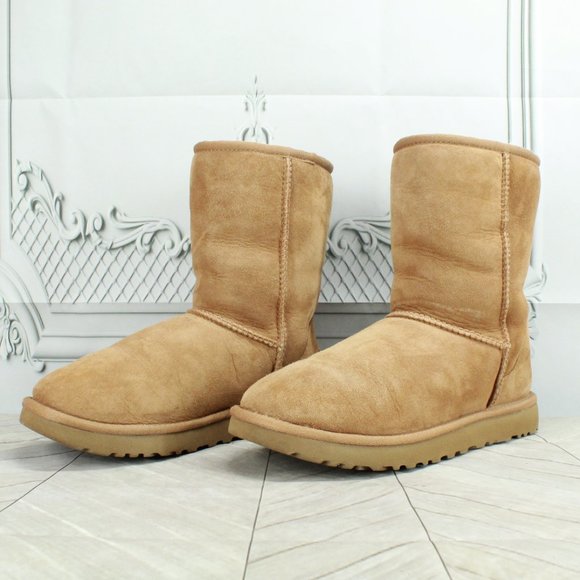 UGG Classic Short II Chestnut Suede Shearling Lined Winter Boots Size 8 - Picture 2 of 9